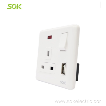 Single D/P Switched 13A Power Outlet USB socket